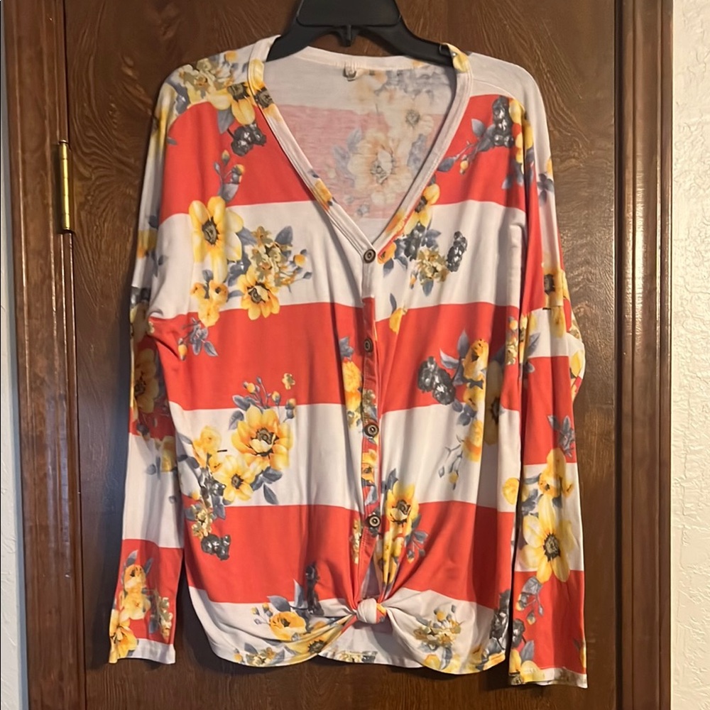 Floral Striped Button-Up Women's Top